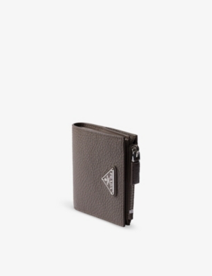 Prada Mens Grey Brand-plaque Small Saffiano Leather Wallet In Grey