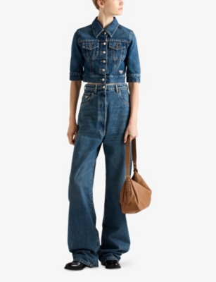 PRADA: Logo-embellished Wide-leg Mid-Rise Denim Jeans