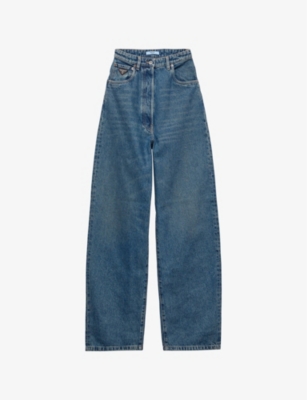 PRADA: Logo-embellished Wide-leg Mid-Rise Denim Jeans