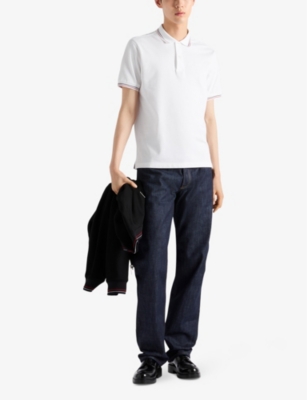 PRADA: Short-sleeve stripe-trim pique polo shirt