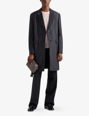 Prada Mens Grey Triangle-logo Leather Shoulder Bag In Grey