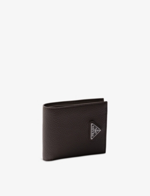 Prada Logo-plaque Leather Cardholder In Grey