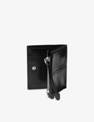 Prada Womens Black Brand-plaque Small Leather Wallet