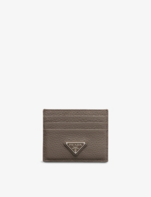Prada Womens Grey Logo-plaque Saffiano Leather Card Holder