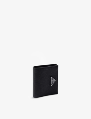 PRADA MENS PRADA TRIANGLE-LOGO GRAINED LEATHER WALLET 