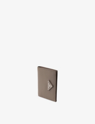 Prada Enamel Triangle-logo Wallet In Grey