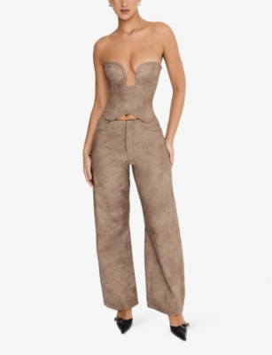 Mistress Rocks Womens Strapless Faux-leather Corset Top Mocha In Mocha