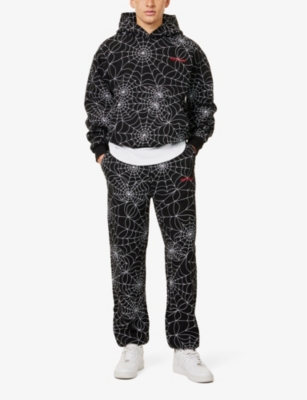 SP5DER: Brand-embroidered slip-pocket tapered-leg relaxed-fit cotton-jersey jogging bottoms