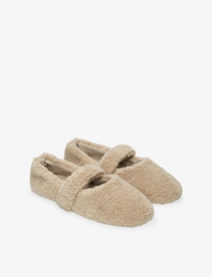 The White Company S Neutral Borg Faux-sheepskin Ballet Slippers Eur 40 / 7 Uk In Neutral