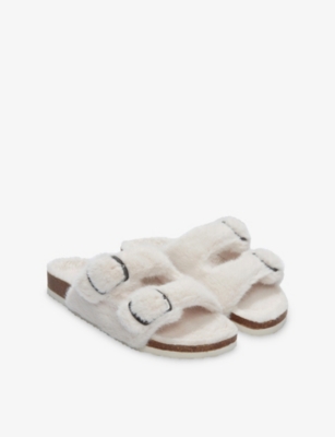 The White Company S Ivory Double-buckle Faux-fur Slippers In White