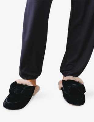 THE WHITE COMPANY: Velvet Bow Slider Slippers