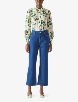 Lk Bennett Womens Sonya Floral-print Silk Blouse Mul-green In Mul-green