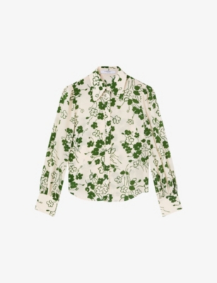 Lk Bennett Womens Sonya Floral-print Silk Blouse Mul-green In Mul-green
