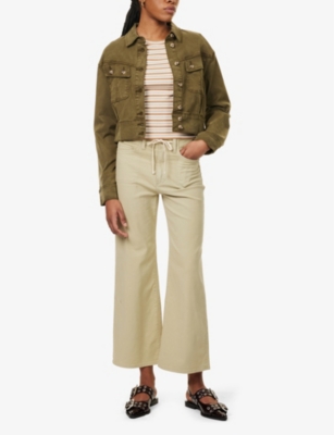 PAIGE WOMENS VINTAGE PALE OLIVE ARI WAISTBAND TIE WIDE-LEG HIGH-RISE STRETCH-DENIM TROUSERS 