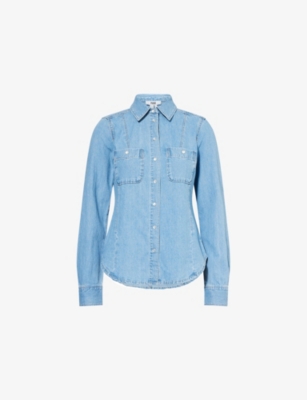 PAIGE: Devika Two-Buttoned-Pockets Denim And Linen Shirt
