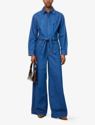 PAIGE: Cameron Long-Sleeves Stretch-Denim Jumpsuit