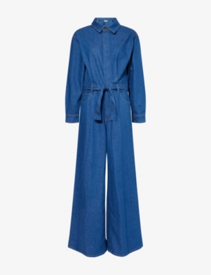 PAIGE: Cameron Long-Sleeves Stretch-Denim Jumpsuit