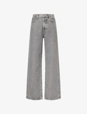 PAIGE WOMENS MISTY MORNING SAWYER WIDE-LEG HIGH-RISE 32' DENIM JEANS 