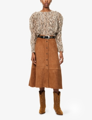PAIGE: Terrassa Button-Front Panelled Suede Midi Skirt
