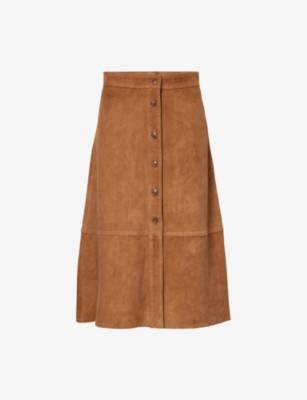PAIGE: Terrassa Button-Front Panelled Suede Midi Skirt