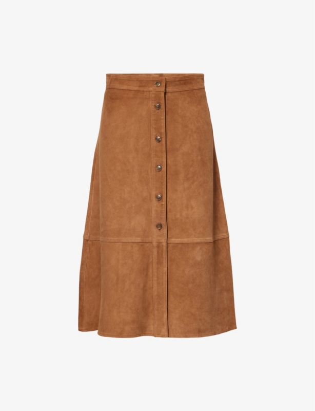 Terrassa Button-Front Panelled Suede Midi Skirt
