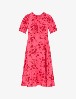 Shop Lk Bennett Womens Mul-pink Jem Floral-print Petite Woven Midi Dress
