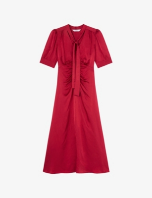 Lk Bennett Womens  Hetty Tie-neck Satin Midi Dress In Red-cherry