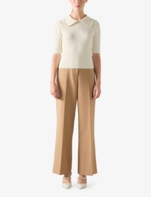 LK BENNETT: Ophelia Scalloped-Collar Cotton-Blend Knitted Top