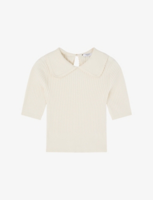 Lk Bennett Womens Cre-ivory Ophelia Scalloped-collar Cotton-blend Knitted Top