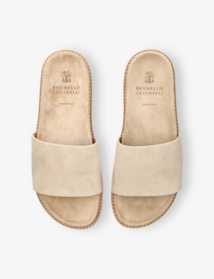 BRUNELLO CUCINELLI: Single-Strap Slip-On Suede Sandals