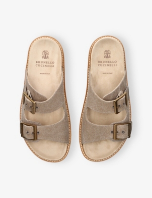 BRUNELLO CUCINELLI: Double-Strap Canvas Sandals