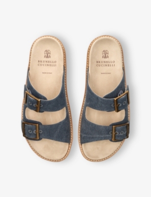 BRUNELLO CUCINELLI: Two-Strap Buckle-Embellished Canvas Sandals
