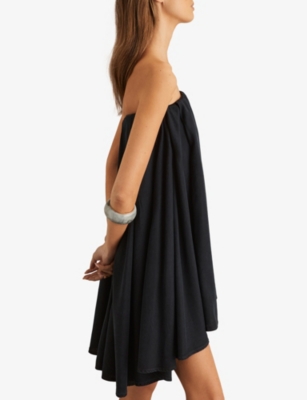 Shop Reiss Womens Indigo Flo Strapless Lyocell Mini Dress