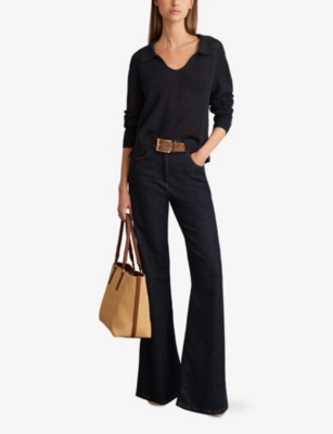 REISS: Matilda Open-Collar Cotton-Blend Knitted Jumper