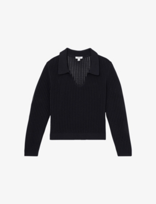 REISS: Matilda Open-Collar Cotton-Blend Knitted Jumper