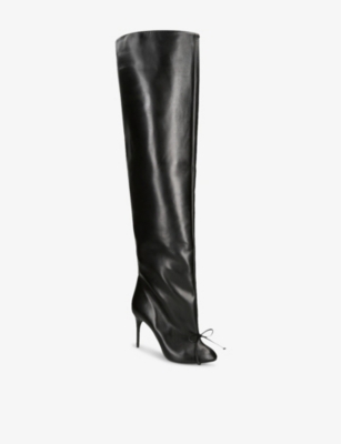 AZZEDINE ALAIA: Bow-embellished leather over-the-knee boots