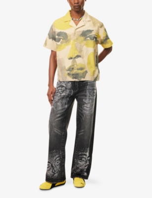 KIDSUPER: Notched-Collar Graphic-Print Cotton-Blend Shirt