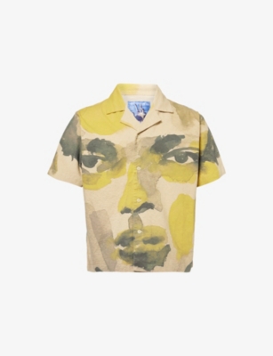 KIDSUPER: Notched-Collar Graphic-Print Cotton-Blend Shirt