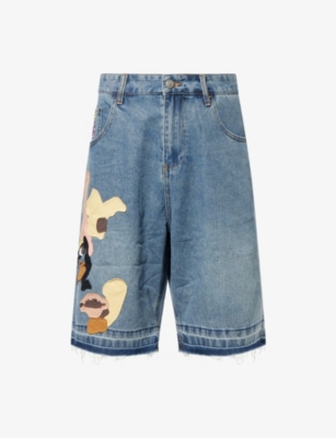 KIDSUPER: Portrait Patches Denim-Blend Shorts