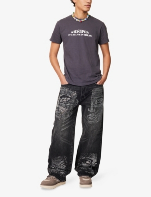 KIDSUPER: Rhinestone Straight-Leg Denim Jeans