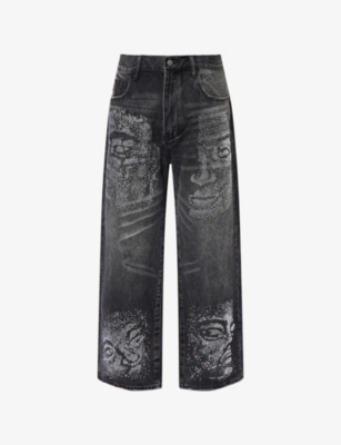 KIDSUPER: Rhinestone Straight-Leg Denim Jeans