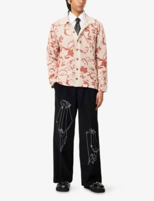 KIDSUPER: Floral Face Printed Cotton Cardigan