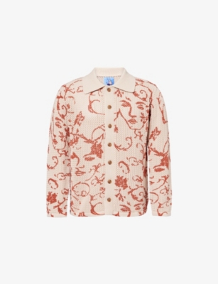 KIDSUPER: Floral Face Printed Cotton Cardigan