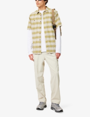 Patagonia Mens  Back Step Cheque Short-sleeve Cotton-blend Shirt In Sunlight Green