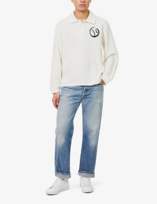 PALMES: Embroidered-Motif Knitted Cotton-Blend Polo Shirt
