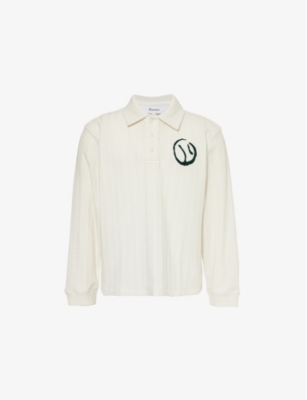 PALMES: Embroidered-Motif Knitted Cotton-Blend Polo Shirt