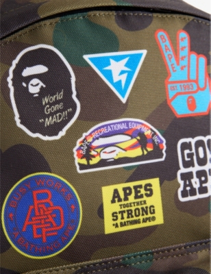 Shop A Bathing Ape Green Patch-embroidered Camo-print Woven Daypack