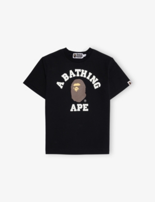 A Bathing Ape Kids' Lack College Brand-print Cotton-jersey T-shirt 10- In Black