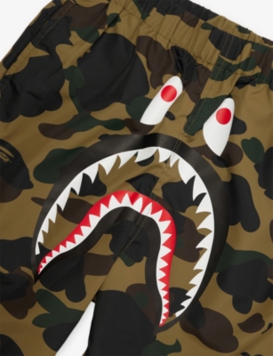 A BATHING APE: Camo Shark-Print Swim Shorts 10-13 Years