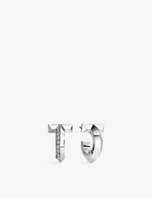 Tiffany & Co Womens  Tiffany T 18ct White-gold And 0.4ct Brilliant-cut Diamond Hoop Earrings&nbsp; In Silver